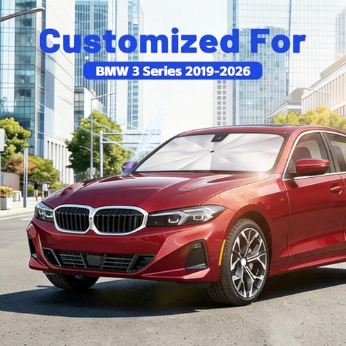 Image of Car Windshield Sun Shade for BMW 3 Series 2019-2026 -[Reflective Coated Fabric] Sunshade Umbrella for Front Window, Car Shades Sun Visor Keep Car Cool and Protects Interior, 1:1 Exact Fit