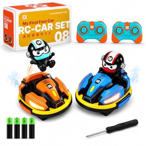 Image of RC Bumper Cars - 2 Player Remote Control Go Kart Cars with Crash Eject Drivers, Water Spray, 360 Rotation, Lights & Music, Rechargeable Kids Toy