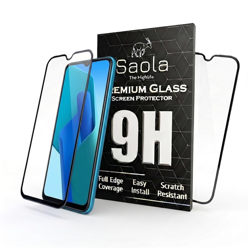 Image of Saola HD+ Oleophobic Tempered Glass Screen Protector For Oppo A16k (Pack Of 2) with Free Installation Kit. Full screen Coverage - 6.52 inch