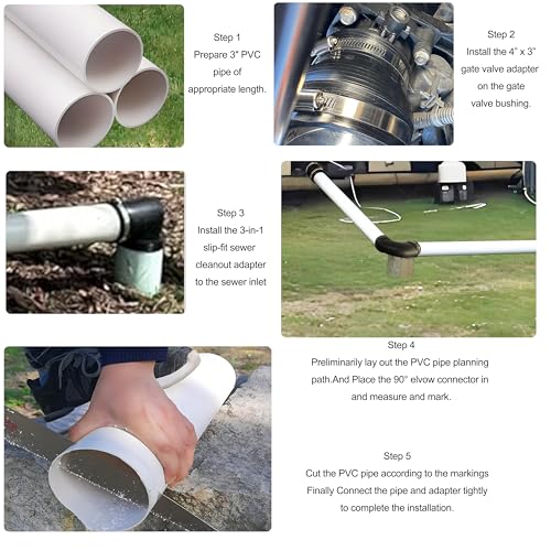 Image of RV and Camper Sewer Waste Plumbing Connection System Kit Compatible with 3 inch PVC Pipe RV Sewer Hose RV Sewer Adapter 6 Pcs Set with Storage Bo (6pcs set)