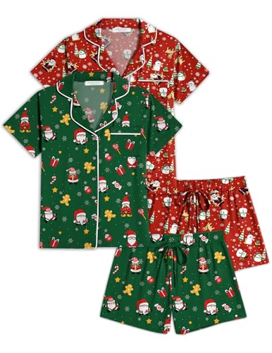 Image of Ekouaer Womens Pajamas Set 2 Pack Button Down Summer Sleepwear Short Sleeve Comfy Pjs Loungewear Set