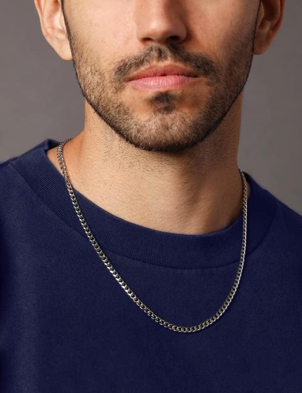 925 Sterling Silver Figaro/Cuban Chain Necklace for Men Diamond Cut Silver Link Chain for Women 16-30 Inches - Image 2