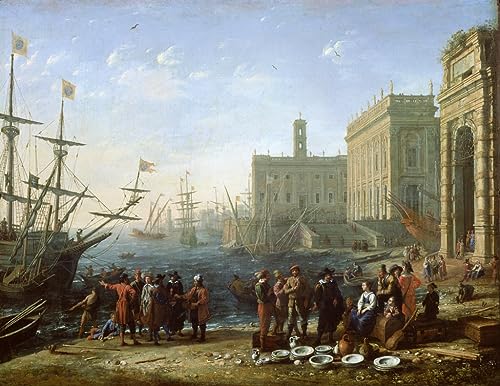 Poster Claude Lorrain scène du port impression toile 58x90 cm tableau mer