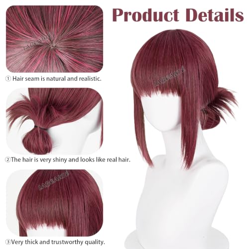 Image of LABEAUTE Yamada Cosplay Wig Claret Red Layered Anime Wig for Smoking Behind the Supermarket Heat Resistant Synthetic hair for Halloween /Party