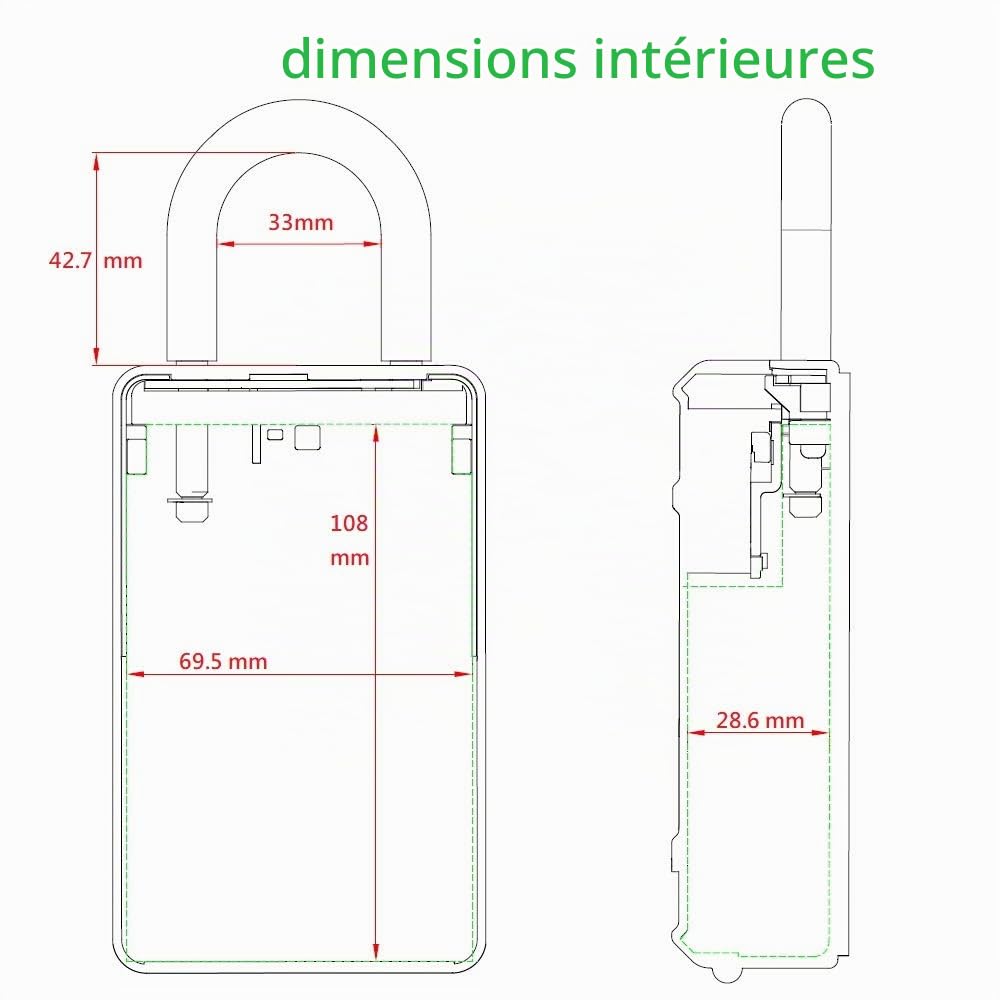 Boîte à Clé Sécurisée avec 4 Code Combinaison, manille détachable, pour maison, école, bureau (Couverture étanche +Câble 50cm)