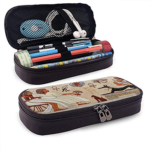 Jeroglífico antiguo Cultura egipcia Bolígrafo de cuero de la PU Bolígrafo Bolso Bolsa Titular de la caja Oficina Monedero de la escuela Bolso cosmético