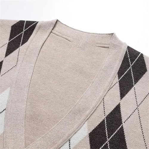 Men Middle-Aged Loose Vest Plaid Knitted Cardigan Vest V-Neck Sweater Waistcoat2