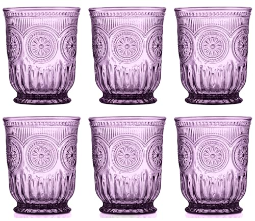 Yungala Purple Drinking Glasses Set of 6 Vintage Hobnail 8 oz