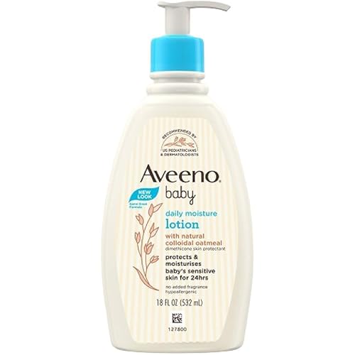 Aveeno Baby Daily Moisture Body Lotion for Sensitive Skin, Hypoallergenic Moisturizing Baby Lotion with Nourishing Oatmeal to Deeply Moisturize Baby's Skin, Fragrance-Free, 18 fl. oz