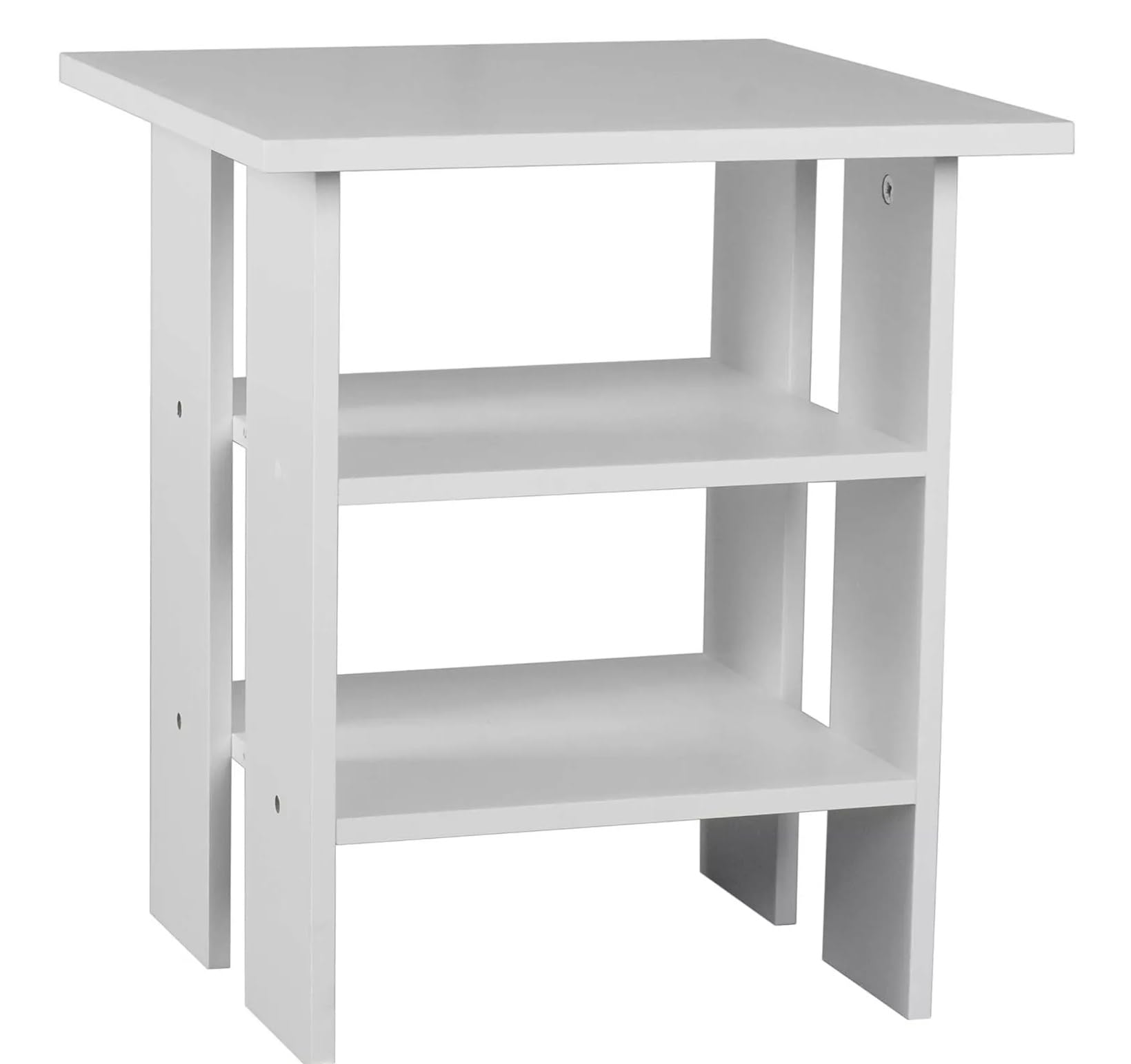 HOMION Modern Side Table with Storage Shelves, Square Bedside Stool, 2-Tier Industrial Coffee Table for Living Room, Bedroom, Free-Standing Caravan, Kitchen (White)