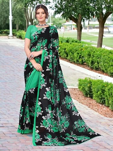Image of Women's Printed Georgette Saree with Unstitched Blouse Piece | Stylish Lightweight Sari For Woman | Office Wear | Daily Wear (Saree 5.2m & Blouse 0.8m)