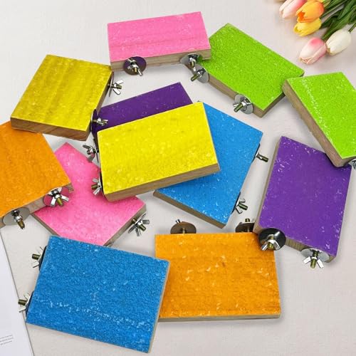 Image of kathson 12 Pcs Bird Perch Stand Toy Colorful Wood Paw Grinding Stick Parrot Perch Stand Holder Platform Bird Cage Accessories for Pet Bird Parakeet Cockatiels Lovebirds (6 Random Colors)