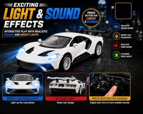 Image of TEC TAVAKKAL 1:36 Scale Diecast Metal Toy Car with Openable Doors, Pull-Back Action, LED Lights & Music - Premium Mini Sports Car Model for Kids & Collectors (Mclaren White Small)