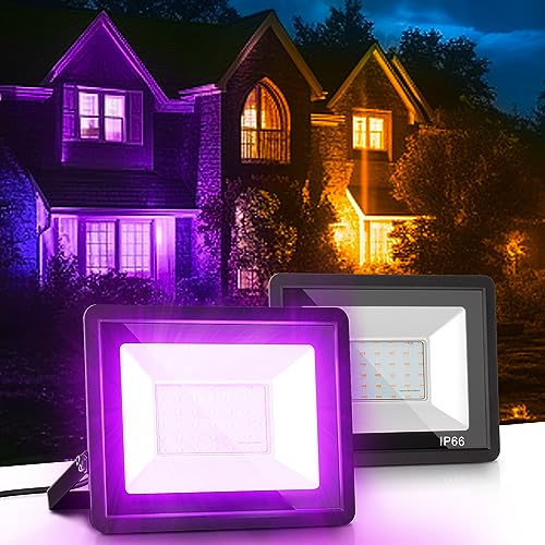 L LOHAS LED Auto On/Off Purple Halloween Flood Light Outdoor 50W Plug in