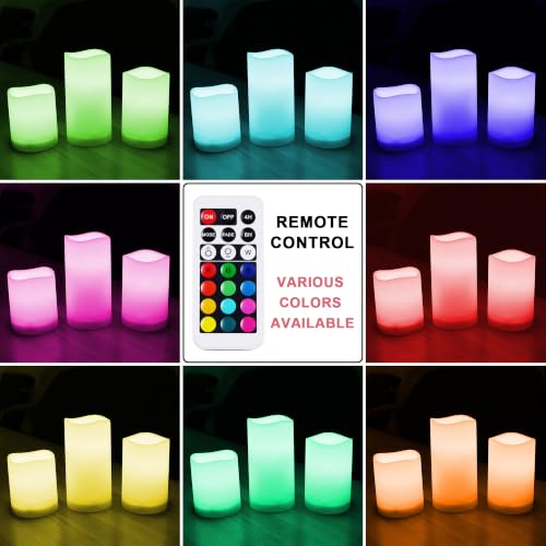 Image of WRalwaysLX Flameless Candles with Timer, Color Changing LED Candles with Remote Control,Battery Candles Outdoor and Indoor Home Decor, Set of 3, 2.5 inch D X H3 /4 inch /5 inch by 3AAA Batteries(not Included)