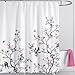 Livetty Duschvorhang Anti-Schimmel 180x200cm, Blumen Vogel mit 12 Duschvorhängeringen, Wasserdicht, Waschbar, 3D Digitaldruck Weiß Pflanze Shower Curtain
