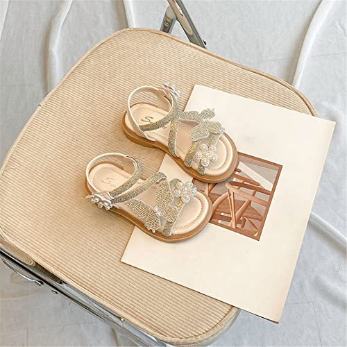 Toddler Girls Rhinestone Butterfly Sandals Open Toe Pearl Flower Princess Shoes Little Kid Big Kid Dress Shoes (Beige, 12 Little Child)2