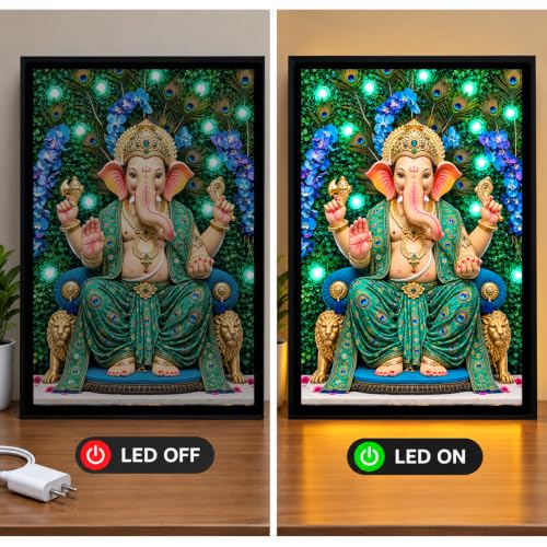 Image of LED Light Frame with Ganesha Design, 12x18 inch