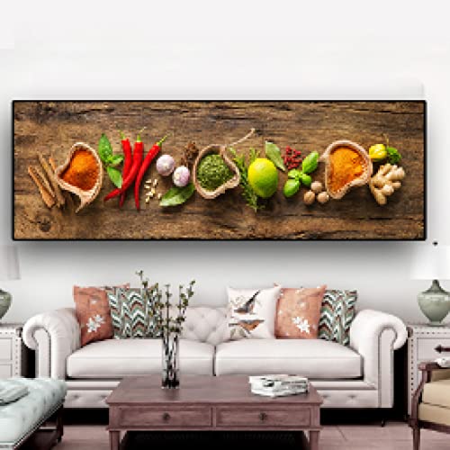 Toile Cuisine Grains Épices Cuillère Poivrons Affiches Idéales pour Décorer un Restaurant Chic