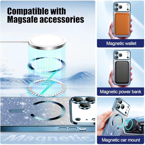 Image of Misscase for iPhone 17 Pro Max Case Compatible with MagSafe,Built-in Camera Lens Protector Full Protection Soft TPU Anti-Scratch Anti-Fingerprint Magnetic Glitter Slim Case Cover 6.9 inch Blue