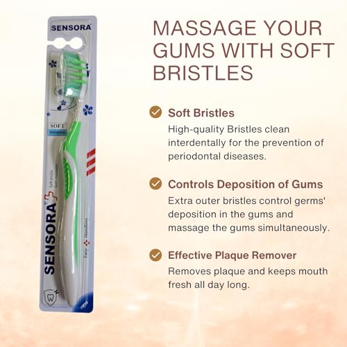 Image of Sensora 6 Pcs Combo of Soft Bristles Toothbrush (Buy 6 Get 4 Free) | Manual Toothbrush For Adults, Prevents Gum Problems, | 4 Tongue Cleaner FREE | Multicolor