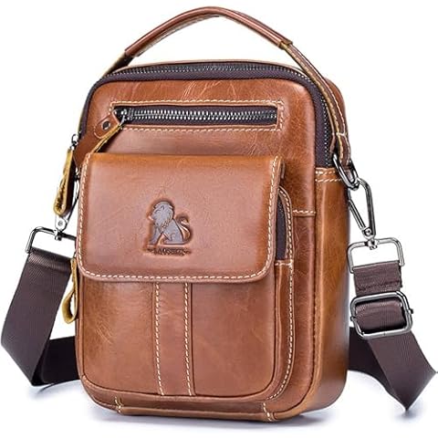 BAIGIO Genuine Leather Small Messenger Bag for Men Crossbody Shoulder Bag for Ipad MIni Handbag Man Purse Satchel for Daily Business Cover