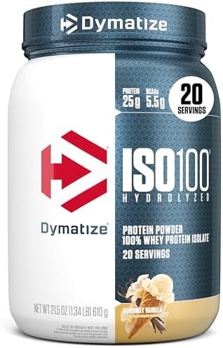 Dymatize Nutrition Dymatize ISO100 Hydrolyzed Whey Protein Isolate 20 Servings 25g Protein 610G Gourmet Vanilla