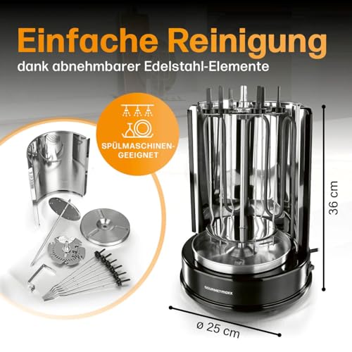 GOURMETmaxx Dönergrill | vertikaler Elektrogrill für Döner, Gyros, Schaschlik | Grill elektrisch mit Mittelspieß und 6 zusätzlichen Spießen, auch als Schaschlikgrill verwendbar – Bild 7