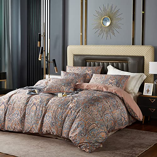 Oranfran Gold Duvet Cover Set,5 Pcs Medallion Paisley Print Comforter Cover Set,Bohemian Pattern Bedding Set,Vintage Style Flower Duvet Cover,Soft Reversible Design(Paisley,King/California King) #TOP1