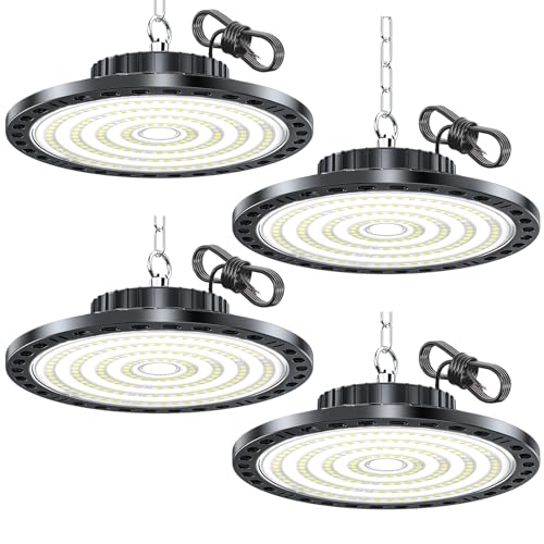 Éclairage garage LED 100W puissant et étanche IP65 pour atelier - Lot de 4 lampes 10000LM 6500K