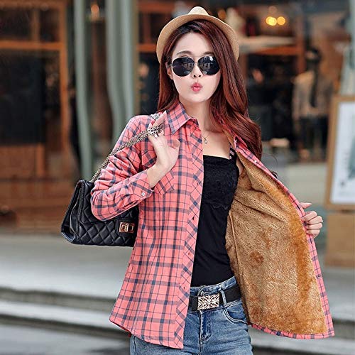 Women Velvet Thicker Jacket Plaid Shirt 
