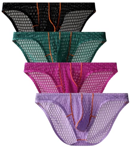 WINDAY Men's Briefs Lace Mesh Low Rise Bikini Briefs Soft Breathable Underwear