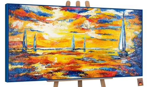 Tons bleus et or apaisants sur une toile fait main Mirages de la mer