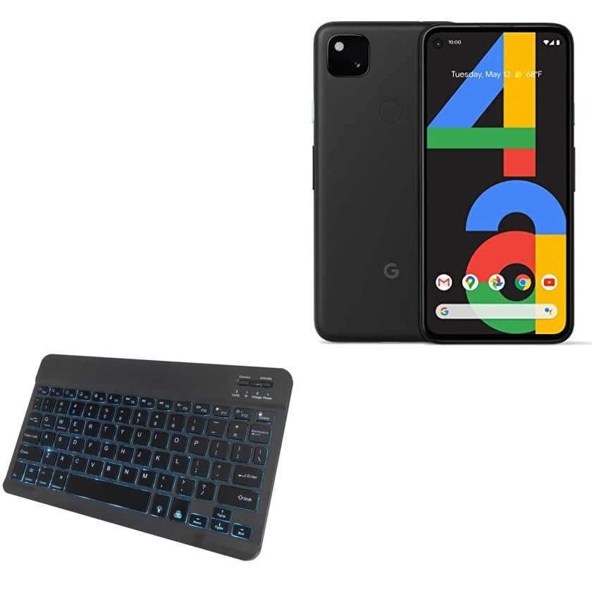 BoxWave Keyboard Compatible with Google Pixel 4a - SlimKeys Bluetooth Keyboard - with Backlight, Portable Slim LED 7 Colors - Jet Black