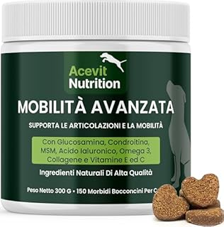 Integratore Articolazioni Cane 150 Bocconcini 100% Naturali, Condroprotettore con Glucosamina, Condroitina, MSM, Acido Ialuronico e Collagene – Antinfiammatorio che Migliora Mobilità e Cartilagini