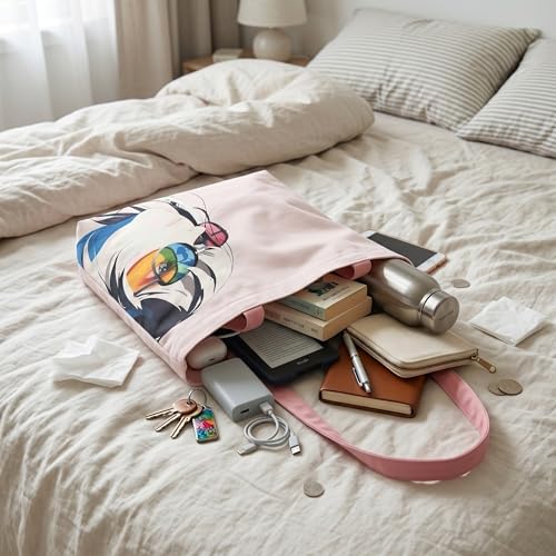 Image of Cotton Tote Bag for Women | Tote Bag with Zipper | Canvas College bag for Girls | Korean Sling Bag | Stylish Travel Sling & Handbag for Daily Use