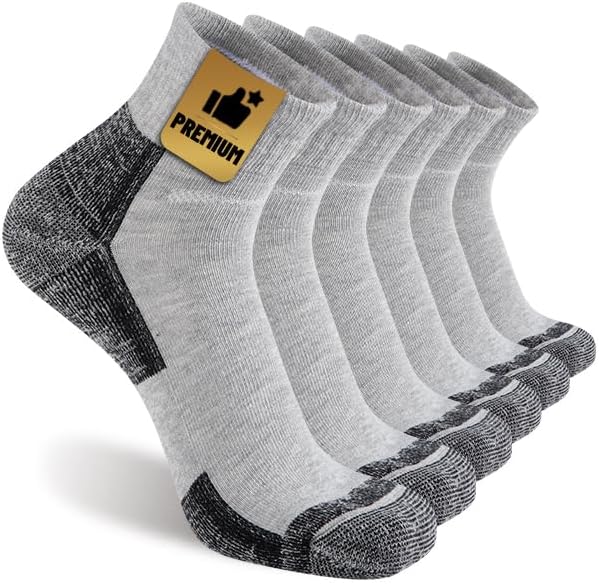 Men's Athletic Ankle Quarter Socks Men Comfort Cushion Moisture Wicking Work Sock 6 Pack