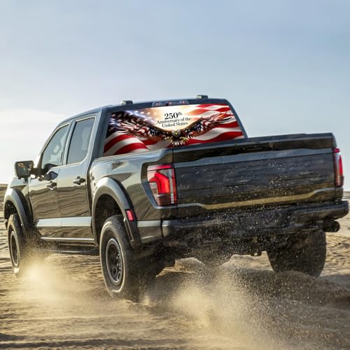 Image of Rear Window Decals for Trucks - 65x17.3 in Back Window American Flag Decals Fit Most Pickup Trucks SUV, Vinyl Back Window Decal Truck Rear Window Graphics for Personalized - Eagle Decal-33-S
