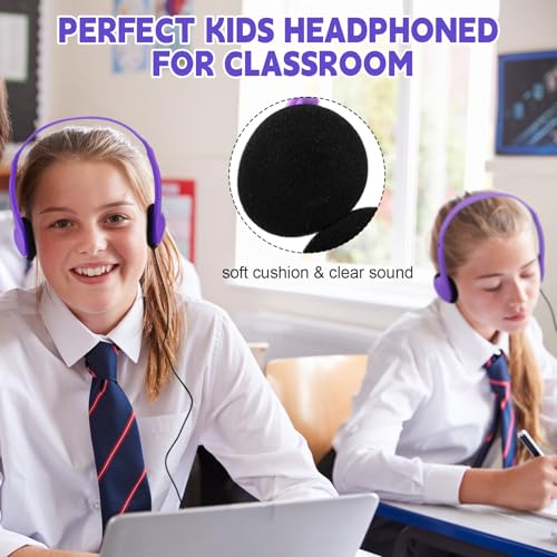 Image of Konohan 30 Pack Headphones Bulk Headphone for School Classroom Student Wired Headphones Adjustable with 3.5 mm Jack for Adults (Purple)