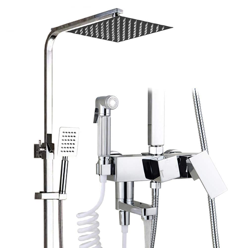 Système de douche complet argenté avec barre réglable et douchette multifonction
