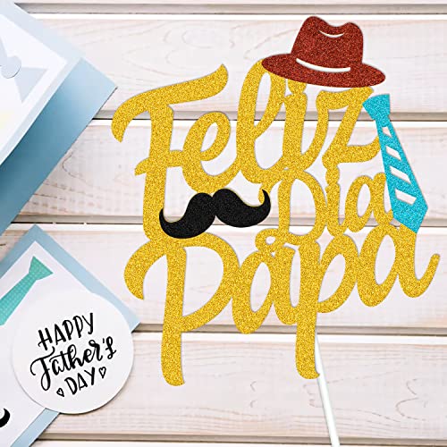Feliz Dia Papa Cake Topper Happy Father's Day Party Decoration Feliz Cumpleanos Papa Theme For Best Dad Father’s Day Celebrate Supply(Gold) #TOP6