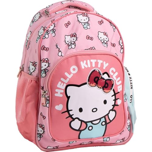 Mochila Escolar Mediana 42 Cm Hello Kitty-32.0x42.0x20.0 cm, Asas Ajustables y Ergonómica -Comodidad y Ajuste- Material Resistente y Fácil de Limpiar