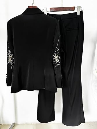 Rhinestone 2 Pcs Women Suits Set Blazer&Pant Elegant Embellished Evening Party Tuxedos Lapel Wedding Suits Set
