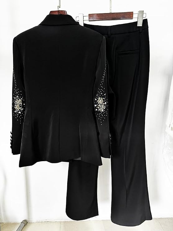 Rhinestone 2 Pcs Women Suits Set Blazer&Pant Elegant Embellished Evening Party Tuxedos Lapel Wedding Suits Set