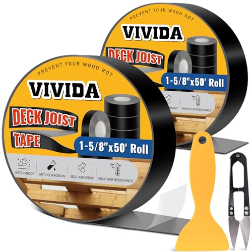 Image of VIVIDA Butyl Joist Tape for Decking 1-5 /8 inch x 50' (2 Roll), Waterproof Deck Joist Butyl Sealant Tape for Wood Beams, Roof