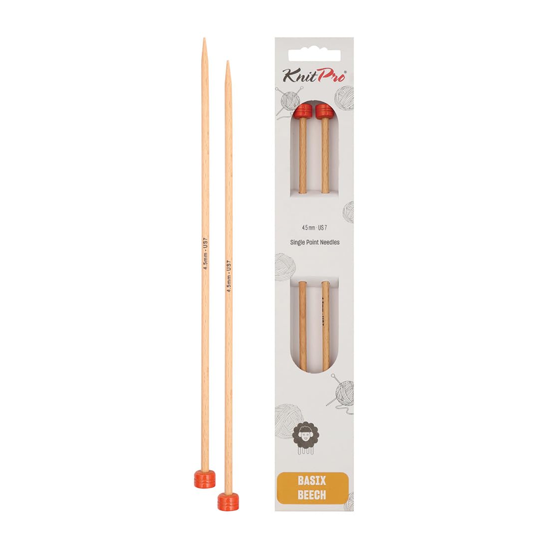 KnitPro Basix Beech Single Pointed Needles 10" (25cm) | 4.50mm