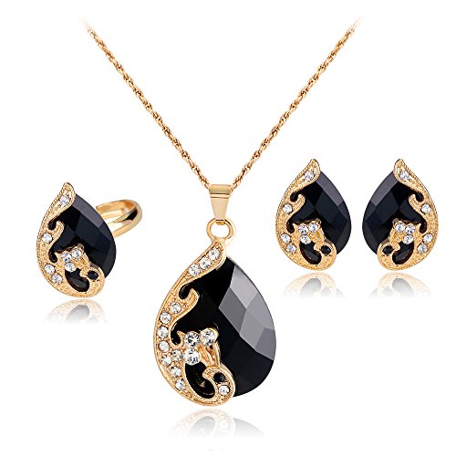 Skyllc® Exquis et élégant Pendentif en cristal Collier Earing Ring Set Cadeaux pour la mariée La Saint Valentin