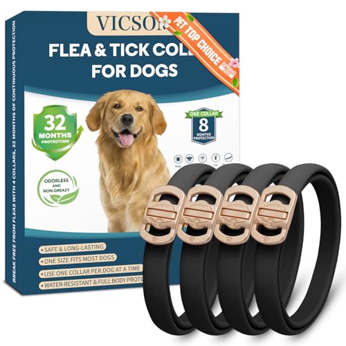 Flea and Tick Collar for Dogs 4 Pack, 32 Months Prevention, Waterproof, Adjustable for Small Medium...