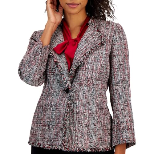 Kasper Women's Tweed One Button Wing Lapel W/Fringe