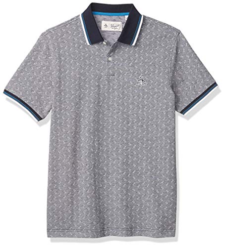 Original Penguin Men's Short Sleeve Patterned Polo, Dark Sapphire, Small